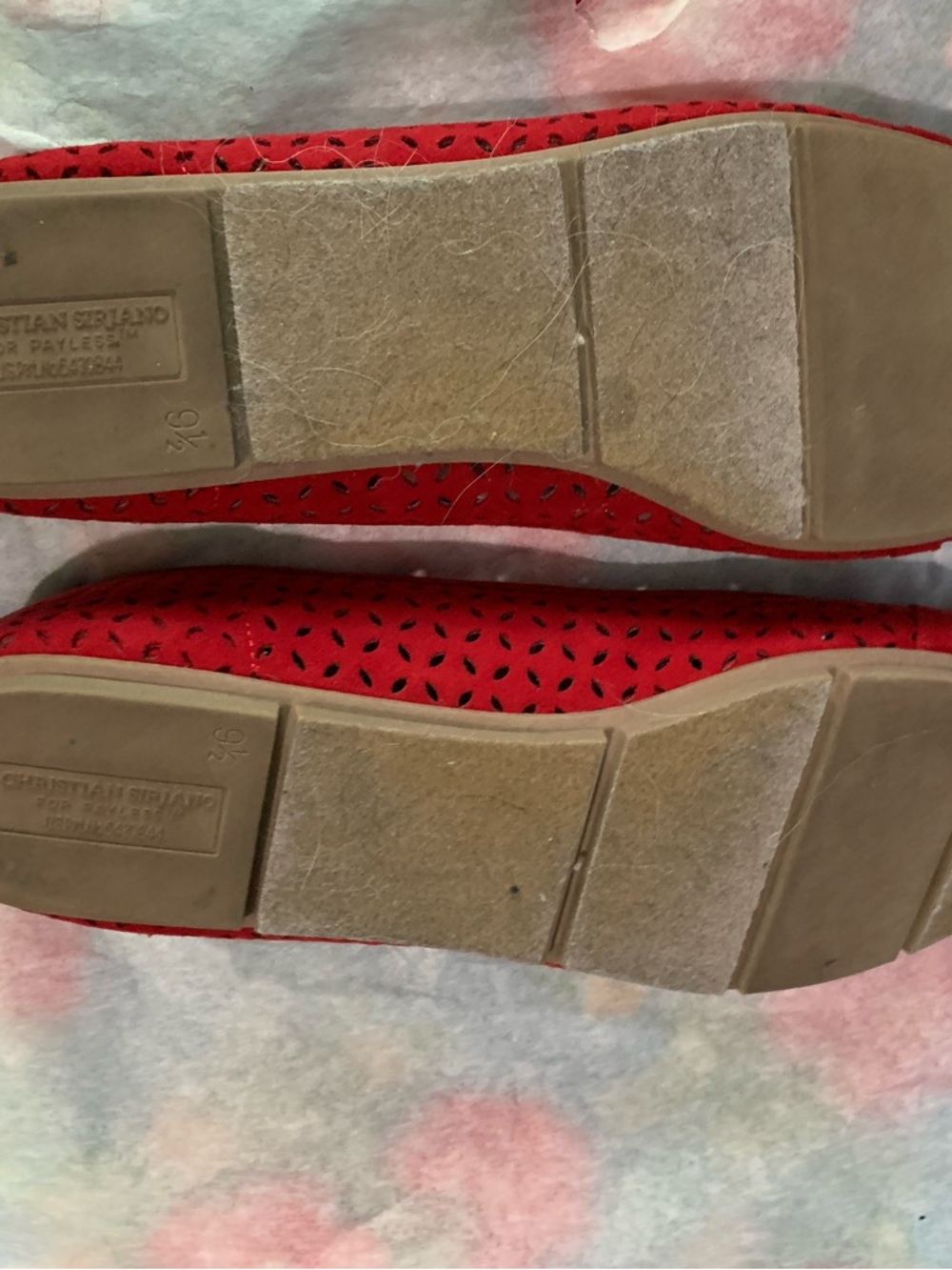 Christian Siriano Red Suede Perforated Flats with Silver Medallion - Picture 7 of 8
